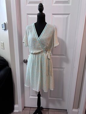 Sienna Sky Light Blue & Peach Floral Wrap Mini Dress